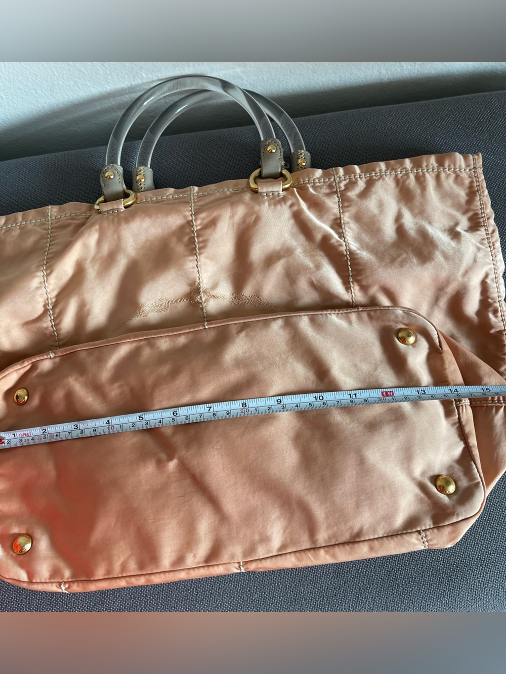 Prada Salmon-Pink Tote with Clear Top Handles - Picture 13 of 14